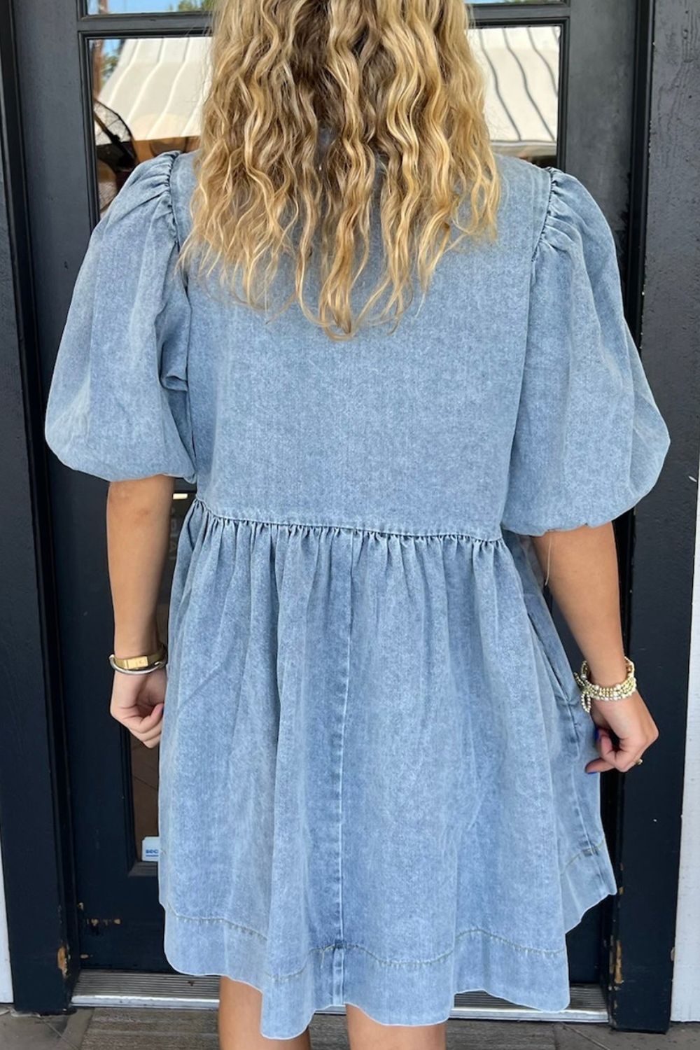 Prairie denim dress in medium with puff sleeves and gathered waist