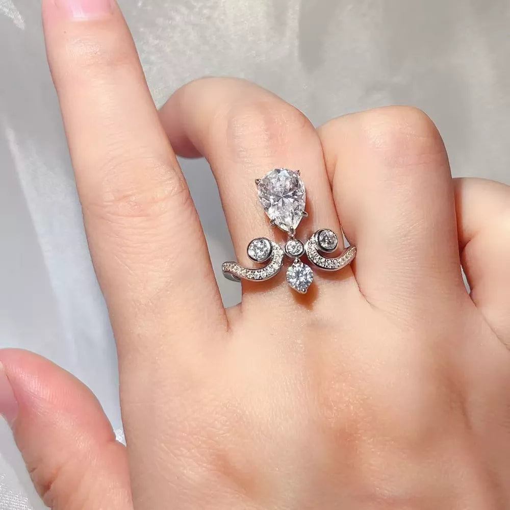 1.2 Carat Pear-cut Moissanite Sterling Silver Ring, front view
