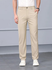 Khaki classic fit sweatpants with elastic waistband and straight leg