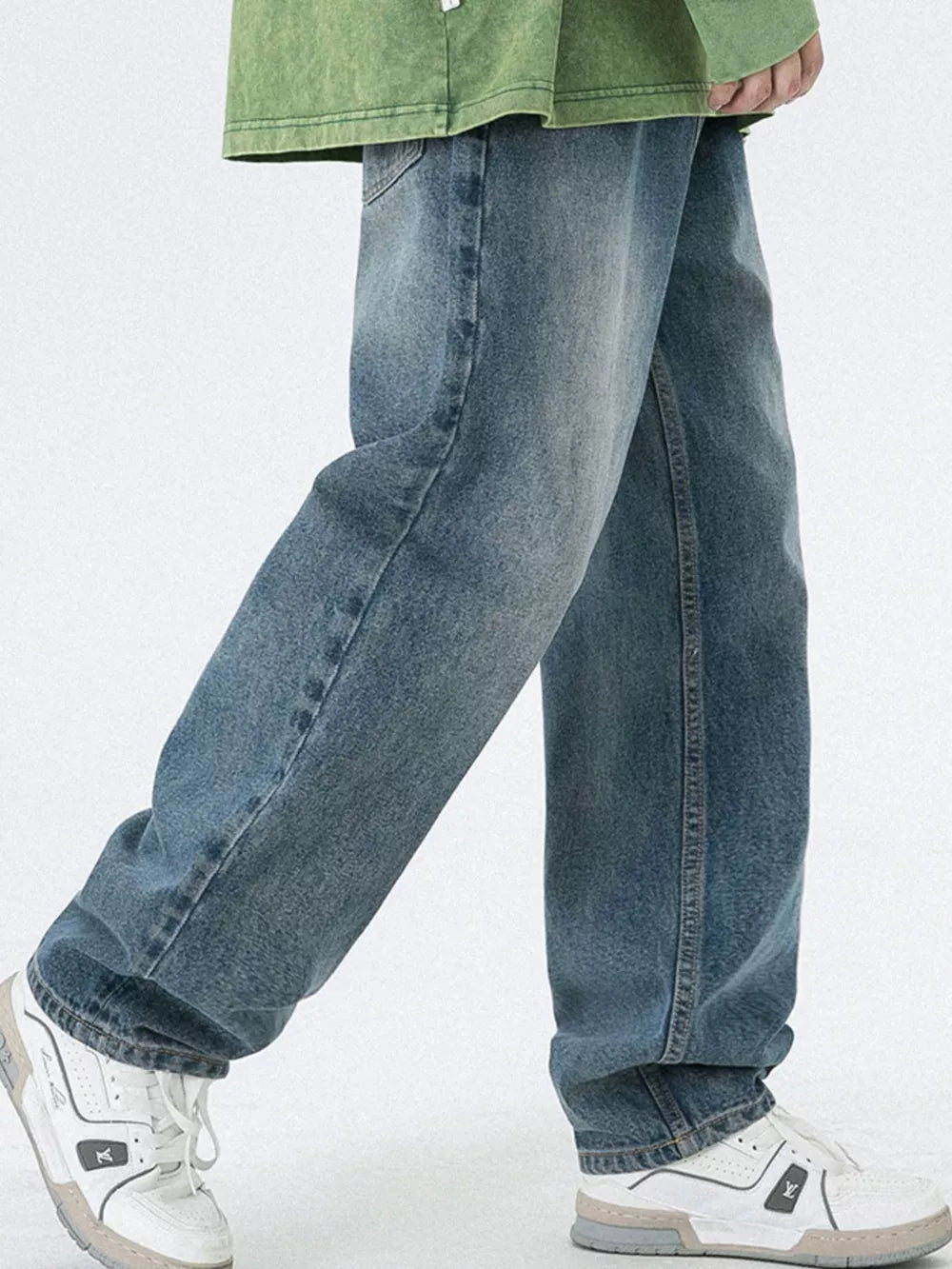 Men S Vintage Wash Relaxed Fit Jeans in Black, model styling view
