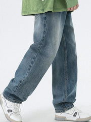 Men S Vintage Wash Relaxed Fit Jeans in Black, model styling view