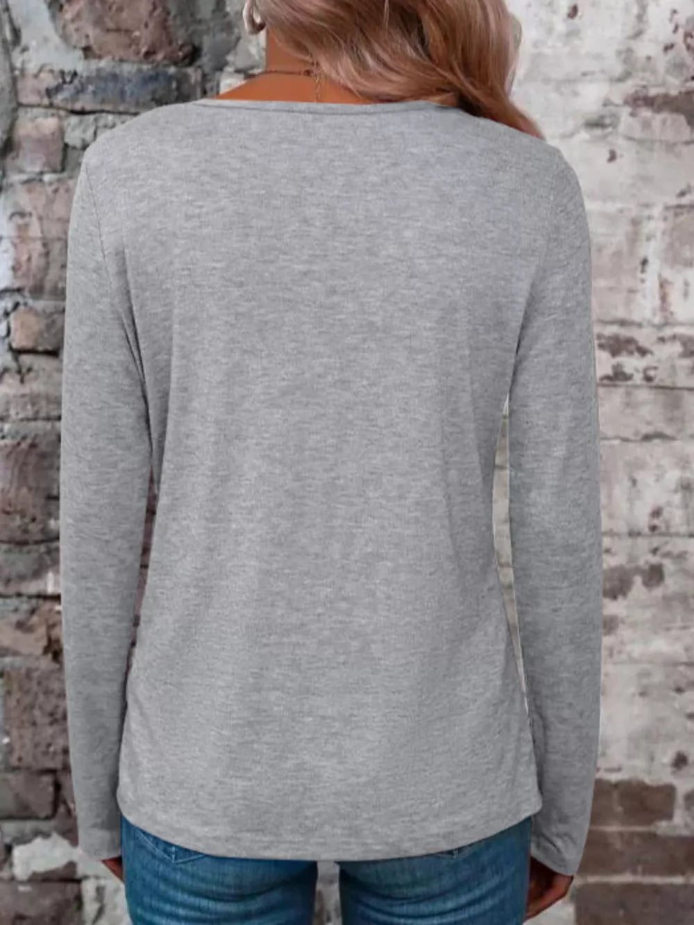 Crisscross V-neck Long Sleeve T-shirt in Pure Black, model styling view