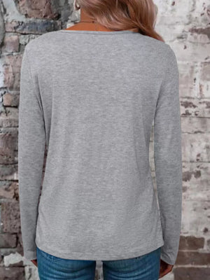 Crisscross V-neck Long Sleeve T-shirt in Pure Black, model styling view