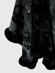 Charcoal feather print cape with faux fur trim detail