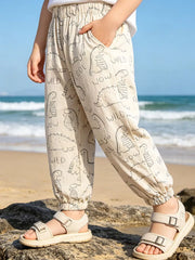Children's Dinosaur Print Elastic Waist Pants, front view