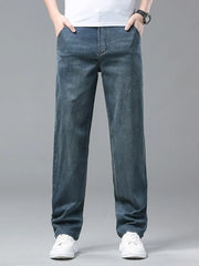 Relaxed fit washed blue sweatpants with a comfortable casual style.