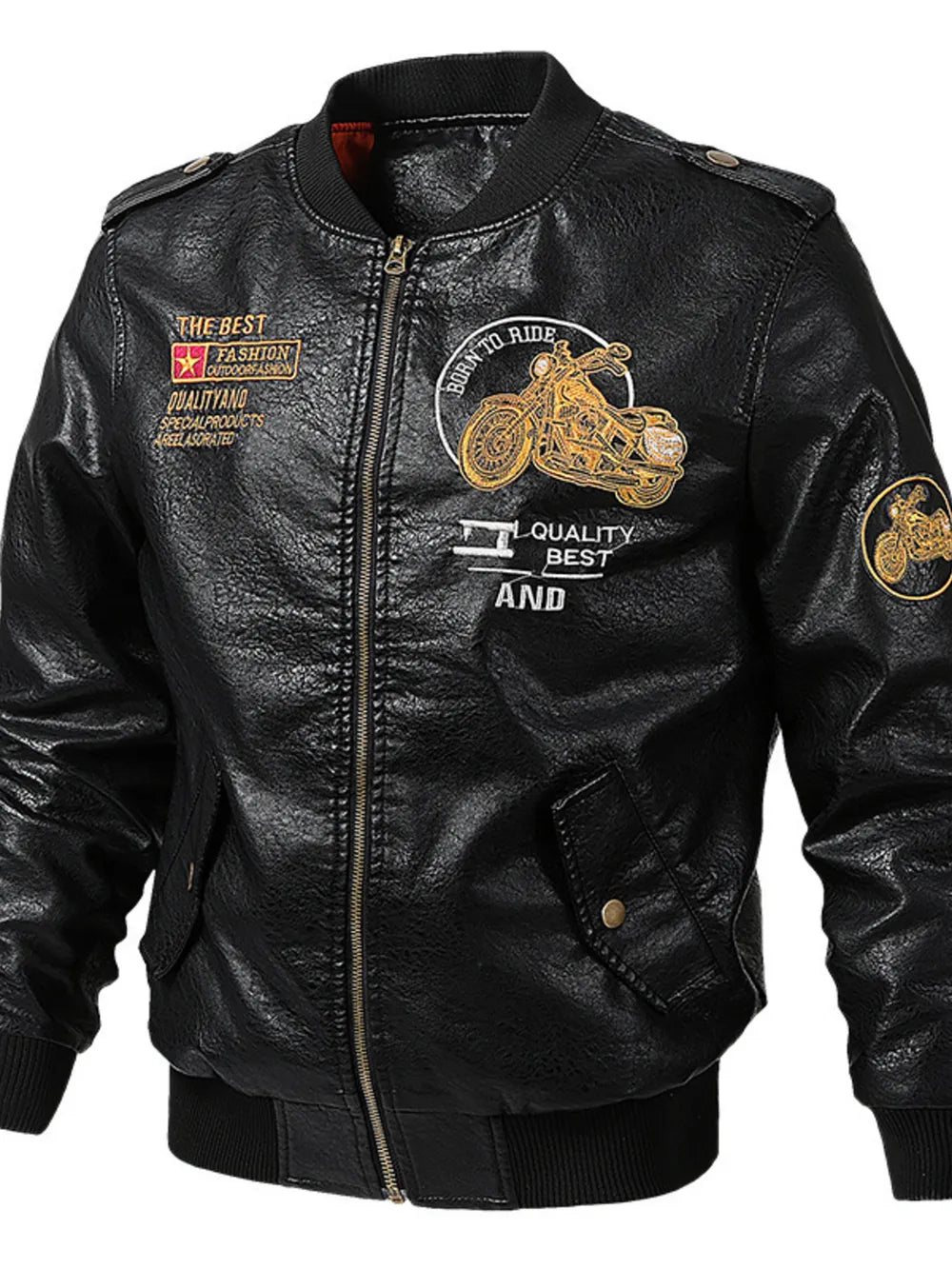 Men's Plus Size Vintage Motorcycle Faux Leather Bomber Jacket in Brown, side view
