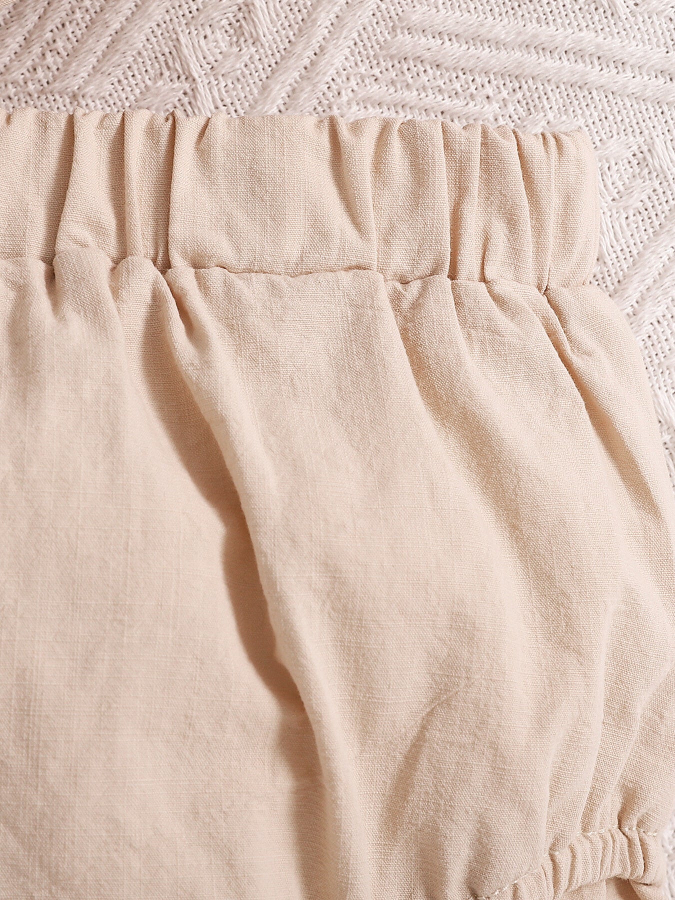 Apricot baby set bloomers with elastic waist and ruffle trim detail