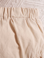 Apricot baby set bloomers with elastic waist and ruffle trim detail