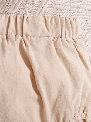 Apricot baby set bloomers with elastic waist and ruffle trim detail