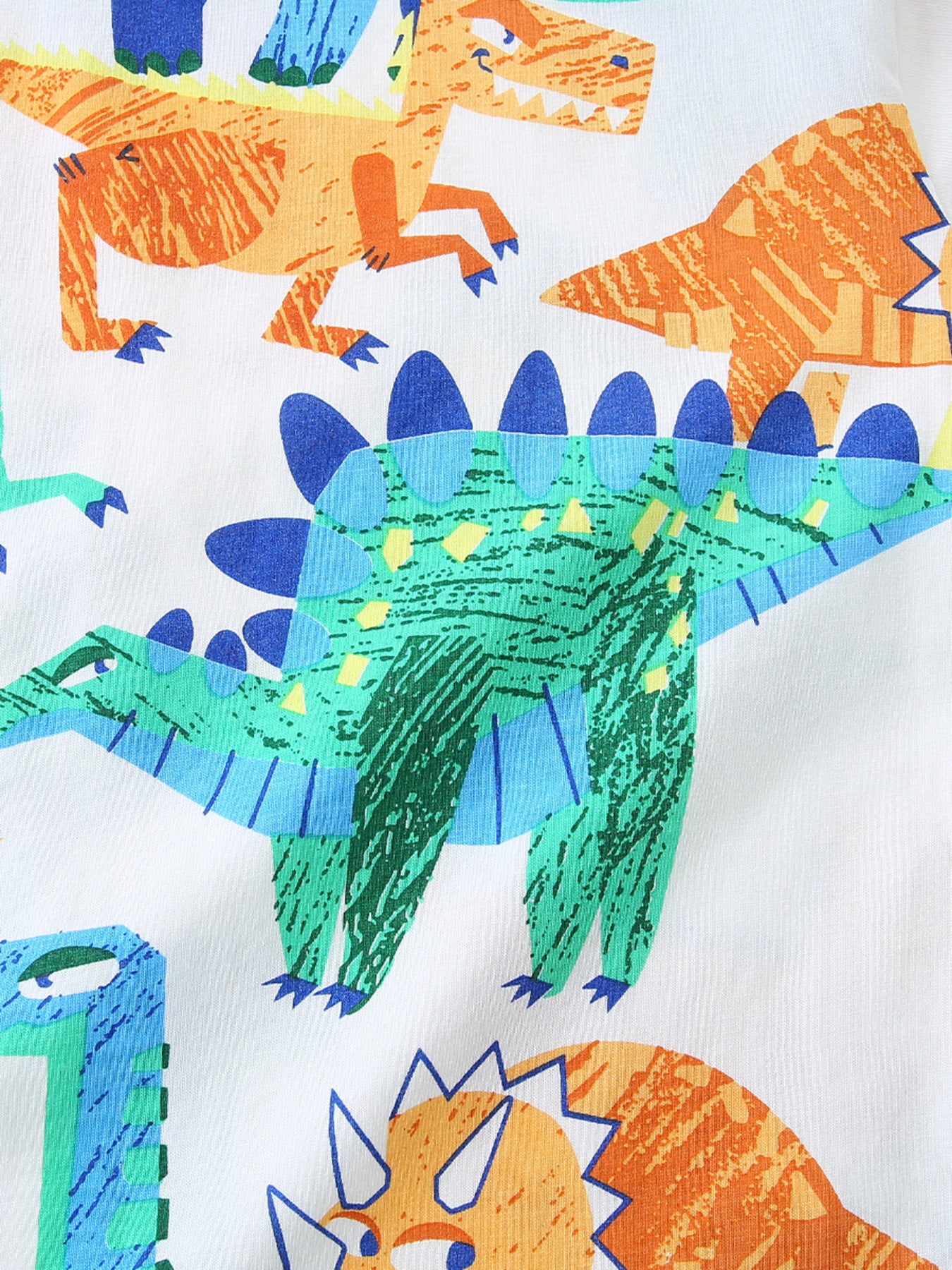 Children's cotton crew neck t-shirt with a colorful dinosaur print.