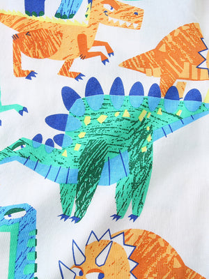 Children's cotton crew neck t-shirt with a colorful dinosaur print.