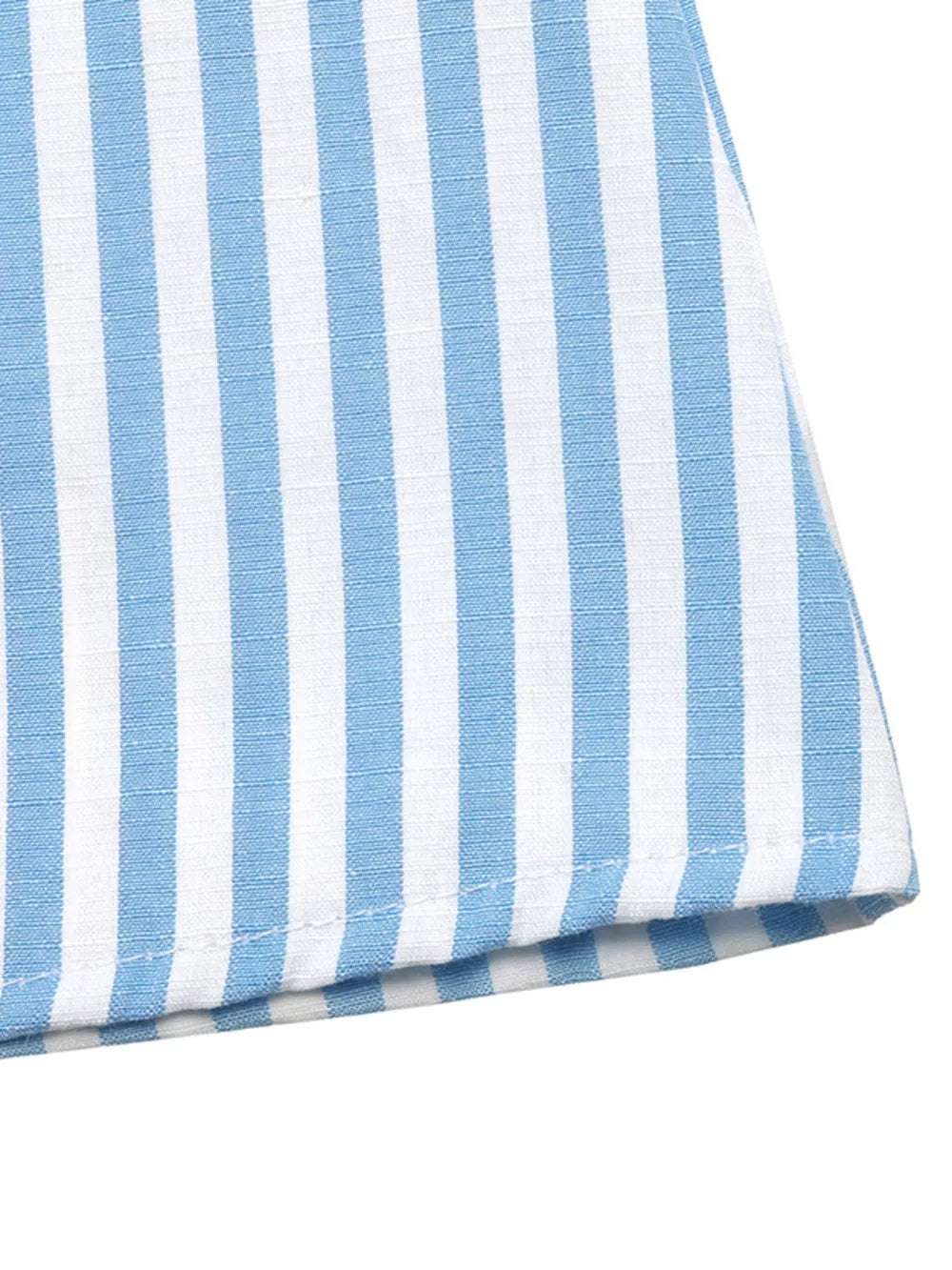 Blue and white striped cotton halter maxi dress detail
