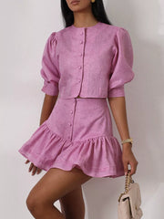 Puffed Sleeve Crop Top With Ruffled Skirt Set