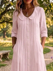 Peter Pan Collar Button Down Dress Plus Size, fit detail