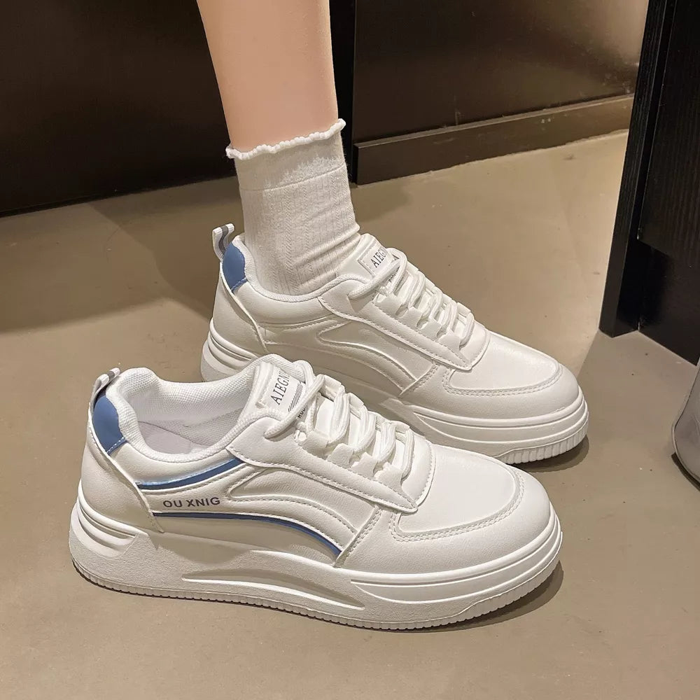 Classic Lace-up Platform Sneakers in Blue, back view