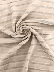 Plunging ribbed wrap top in caramel with subtle horizontal stripes and a soft texture.