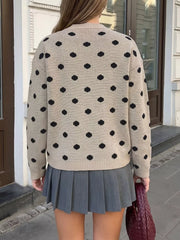 Polka Dot Dropped Shoulder Sweater in Khaki, fabric detail