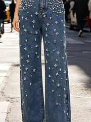 Rhinestone-embellished Wide-leg Jeans