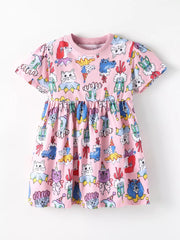 Children's Cartoon Print Short Sleeve Dress, side view