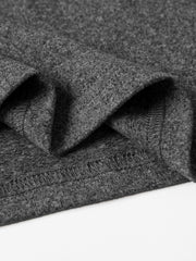 Dark gray crew neck t-shirt with textured fabric detail and visible stitching.