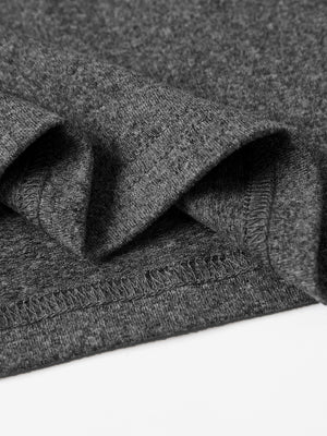 Dark gray crew neck t-shirt with textured fabric detail and visible stitching.