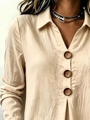 Button Detail Long Sleeve Blouse in Light Blue, side view
