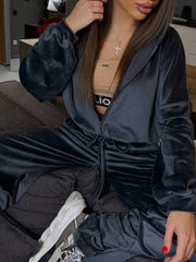 Zip Up Cropped Outerwear And Pants Set in Apricot, fit detail