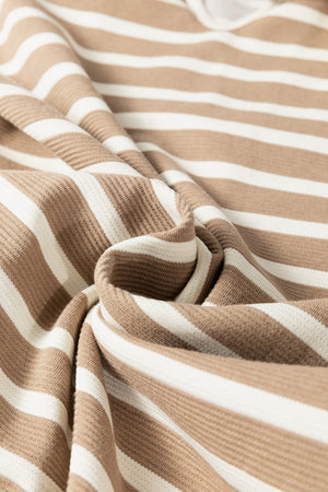 Striped cotton V-neck midi dress with side slit detail