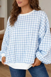 Gingham Crew Neck Sweatshirt With Dropped Shoulders