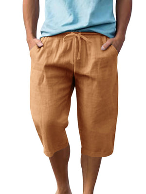 Men's Casual Drawstring Bermuda Shorts Plus Size in Light Blue, model styling view