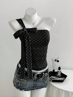 Polka Dot One-shoulder Cami, model styling view