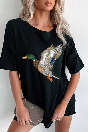 Flying Duck Graphic Round Neck T-shirt, model styling view
