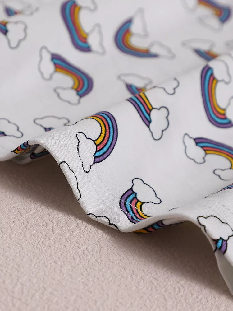 Children's Rainbow Print Ruffle Sleeve Dress, model styling view