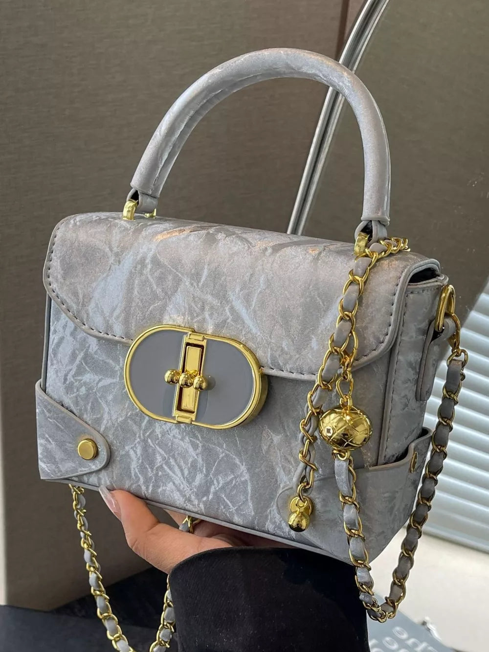 Top Handle Crossbody Bag in Black, fabric detail