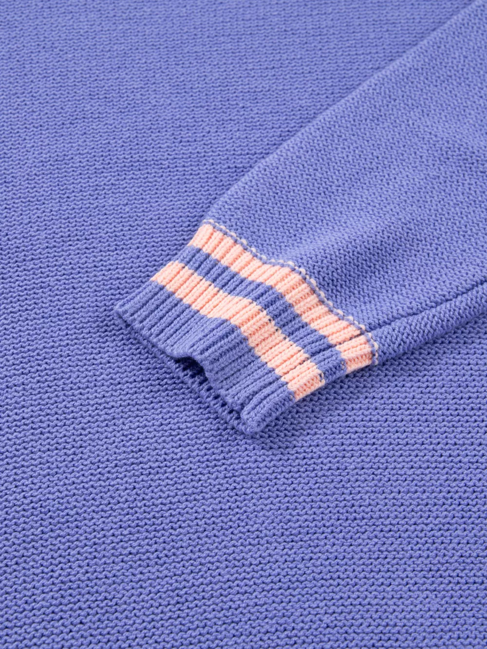 Purple knit sweater with striped cuffs, cotton blend, casual women's top