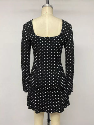 Polka Dot Lace Trimmed V-neck Mini Dress, close-up detail