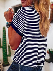 Classic Striped Crew Neck T-shirt in Dark Gray, fit detail