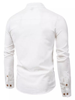 Men's Plus Size Casual Mandarin Collar Shirt in Coffee, alternate angle