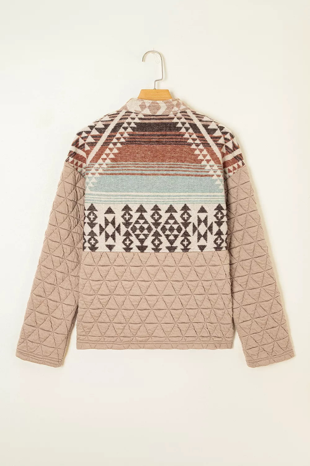 Aztec Quilted Patchwork Western Jacket in Camel, editorial view