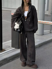 Oversized Zip-up Hoodie And Wide-leg Pants Set, product detail
