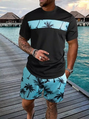 Men's Tropical Palm Tree Tee And Shorts Set in Hot Pink, back view