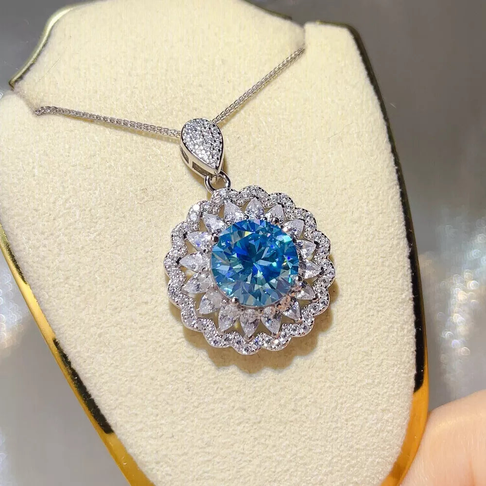 5 Carat 925 Sterling Silver Moissanite Pendant Necklace, front view