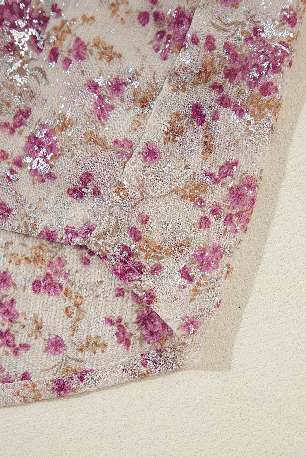 Sequin floral print relaxed fit blouse in dusty pink with shimmering accents.