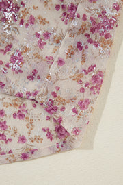 Sequin floral print relaxed fit blouse in dusty pink with shimmering accents.