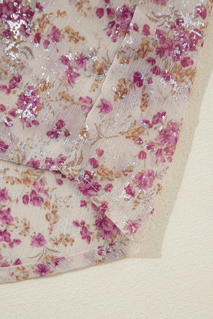 Sequin floral print relaxed fit blouse in dusty pink with shimmering accents.