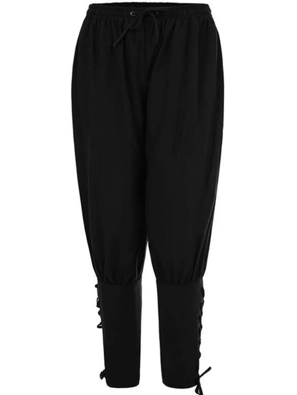 Black drawstring trousers with lace-up hem detail