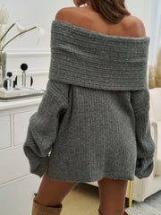 Off-the-shoulder ribbed knit sweater in dark gray with a relaxed cocoon fit.
