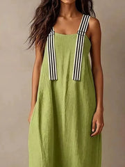 Elegant Striped Strap Midi Dress