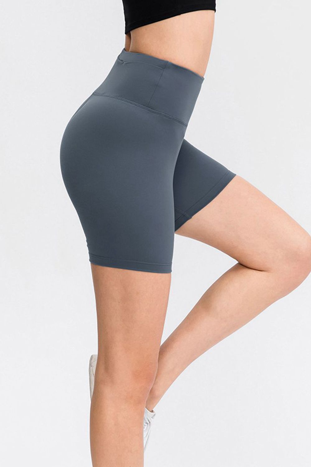 Dark Gray Cloudwash Sculpting Bike Shorts with high waist and seamless design